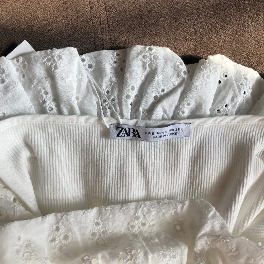 Zara White Ruffled Crop Top - Picture 8 of 9